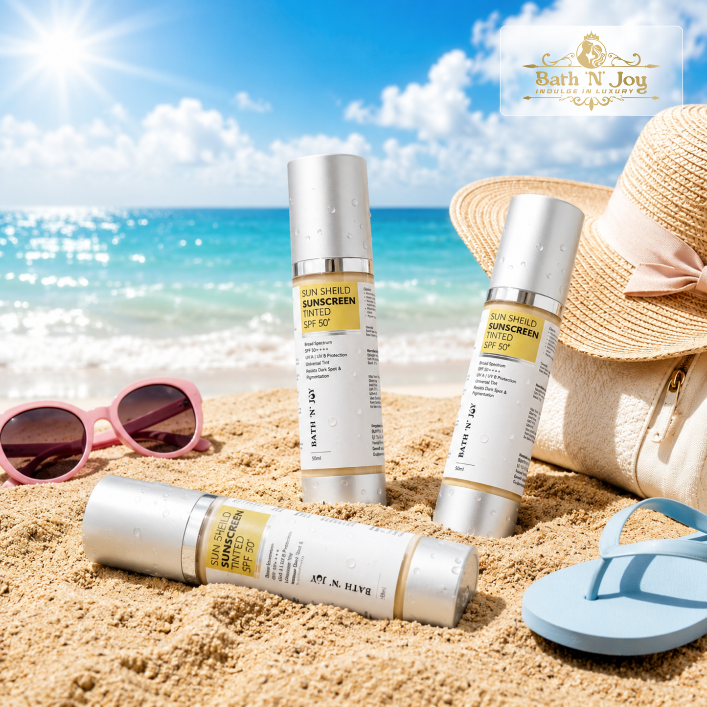 Bath 'N' Joy – Sun Shield Tinted Sunscreen SPF 50+ | Broad Spectrum Protection, Universal Tint & Daily Skin Defense