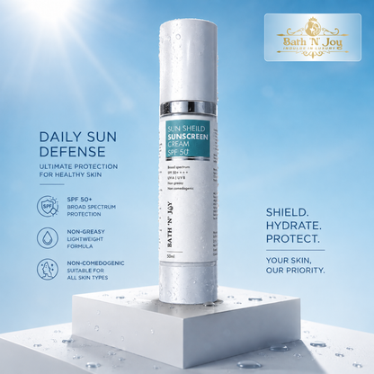 Bath 'N' Joy – Sun Shield Sunscreen Cream SPF 50+ | Broad Spectrum Protection, Lightweight Hydration & Daily Defense