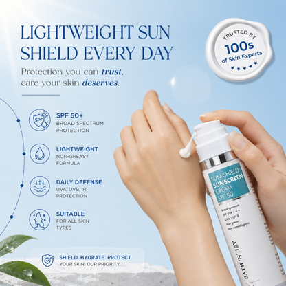 Bath 'N' Joy – Sun Shield Sunscreen Cream SPF 50+ | Broad Spectrum Protection, Lightweight Hydration & Daily Defense
