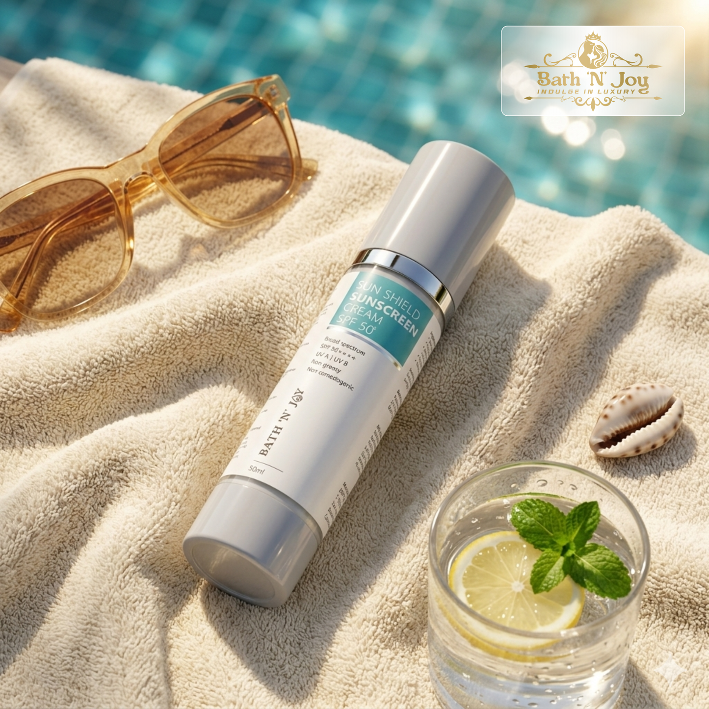 Bath 'N' Joy – Sun Shield Sunscreen Cream SPF 50+ | Broad Spectrum Protection, Lightweight Hydration & Daily Defense