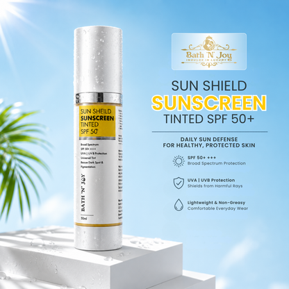 Bath 'N' Joy – Sun Shield Tinted Sunscreen SPF 50+ | Broad Spectrum Protection, Universal Tint & Daily Skin Defense
