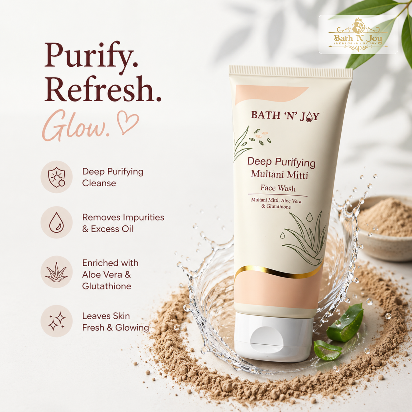 Bath 'N' Joy – Deep Purifying Multani Mitti Face Wash | Deep Cleansing, Oil Control & Fresh Glowing Skin