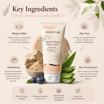 Bath 'N' Joy – Deep Purifying Multani Mitti Face Wash | Deep Cleansing, Oil Control & Fresh Glowing Skin