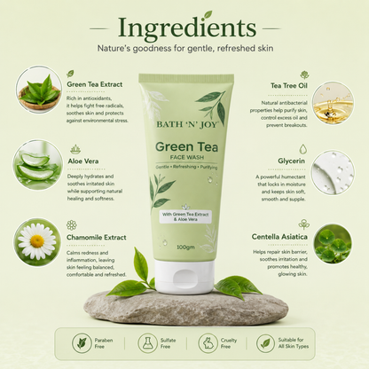Bath 'N' Joy Green Tea Face Wash | Gentle Refreshing & Purifying Cleanser