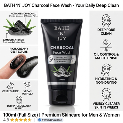 Bath 'N' Joy Charcoal Face Wash | Deep Cleansing & Oil Control Face Cleanser