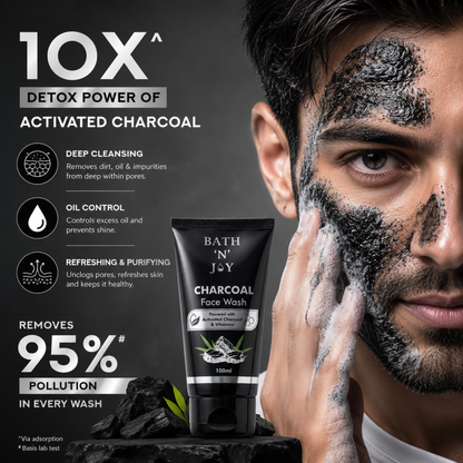 Bath 'N' Joy Charcoal Face Wash | Deep Cleansing & Oil Control Face Cleanser