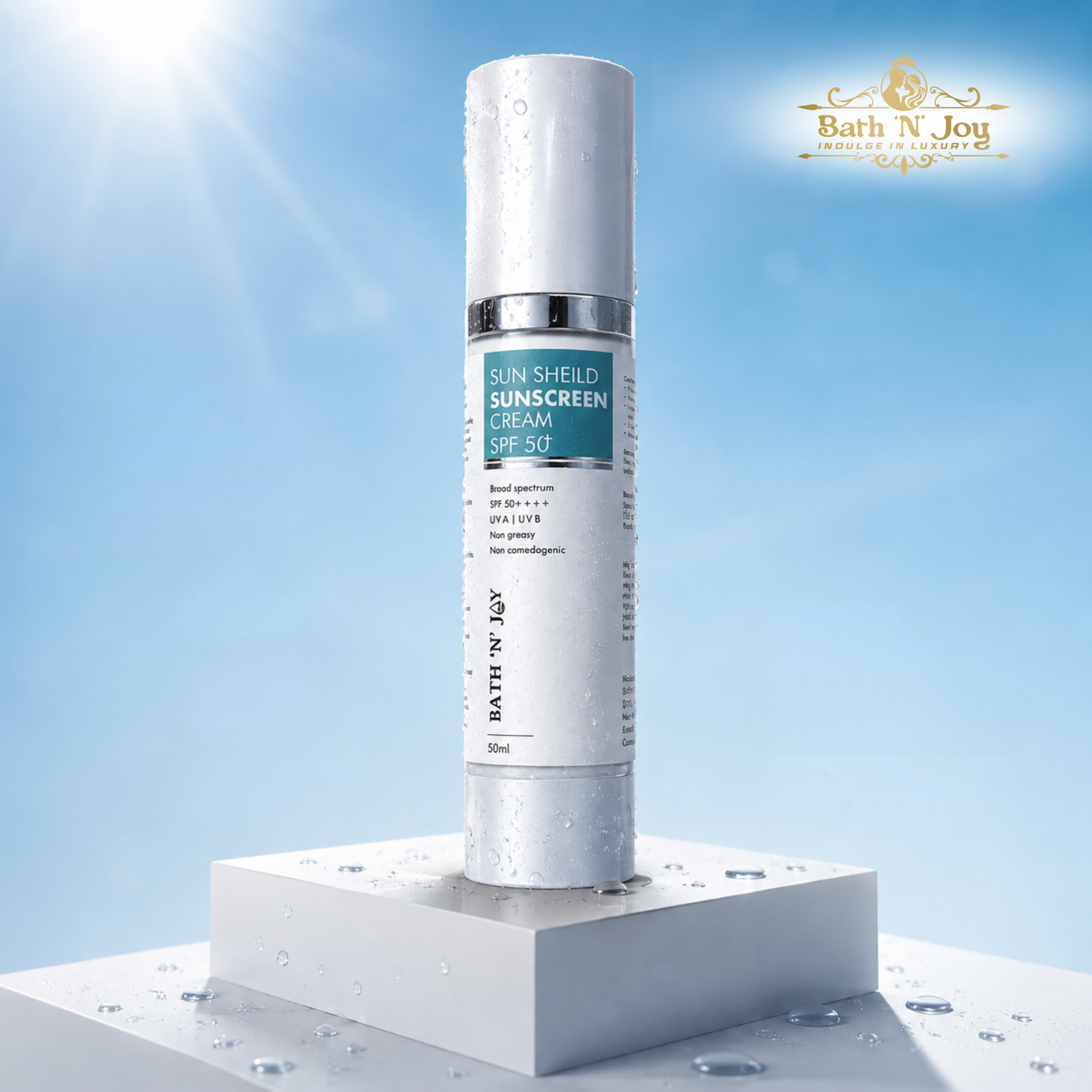 Bath 'N' Joy – Sun Shield Sunscreen Cream SPF 50+ | Broad Spectrum Protection, Lightweight Hydration & Daily Defense